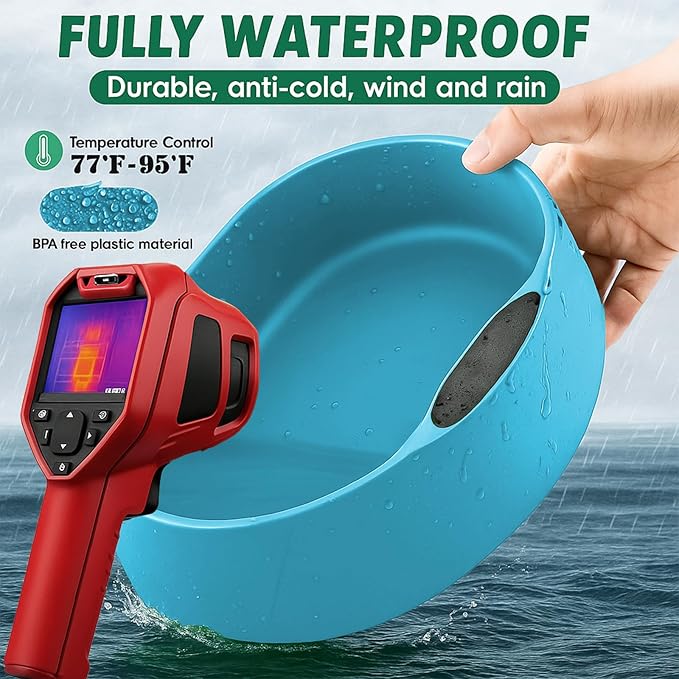 Heated Water Bowl for Dog Cat, Outdoor Warming Dog Bowl with Chew Resistant Power Cord, Waterproof Heat Pet Bowl Smart Heating in Winter Antifreeze for Dog Cat Chicken Duck, 125 fl oz (Teal Blue)