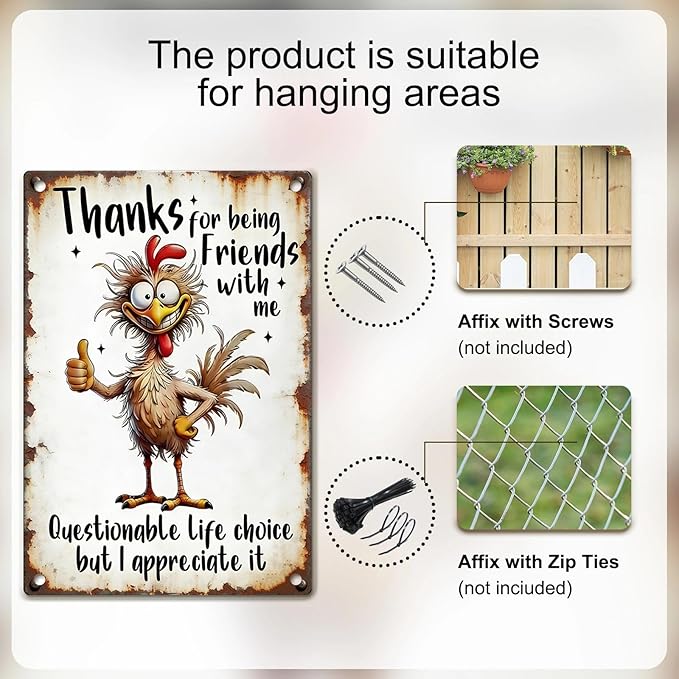Funny Chicken Signs - Chicken Coop Thanks For Being Friends With Me Tin Signs For Lovers Gifts Outdoor Home Farm Wall Art Decor 8x12 Inch