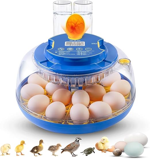 Incubator for Chicken Eggs,18 Eggs Smart Incubator with Automatic Egg Turning and Humidity Control,Egg Incubator with Automatic Water Bottle Refill & Timing Function for Chicken,Ducks,Goose,Pigeon