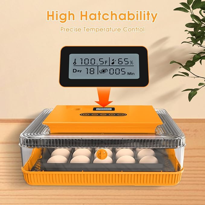 HOWOOIUA 25 Egg Incubator with Automatic Turning & Digital Display, Temperature Control Humidity Monitor with Countdown Timer, 3-in-1Incubator for Hatching Chicken, Duck, Quail, Goose Eggs