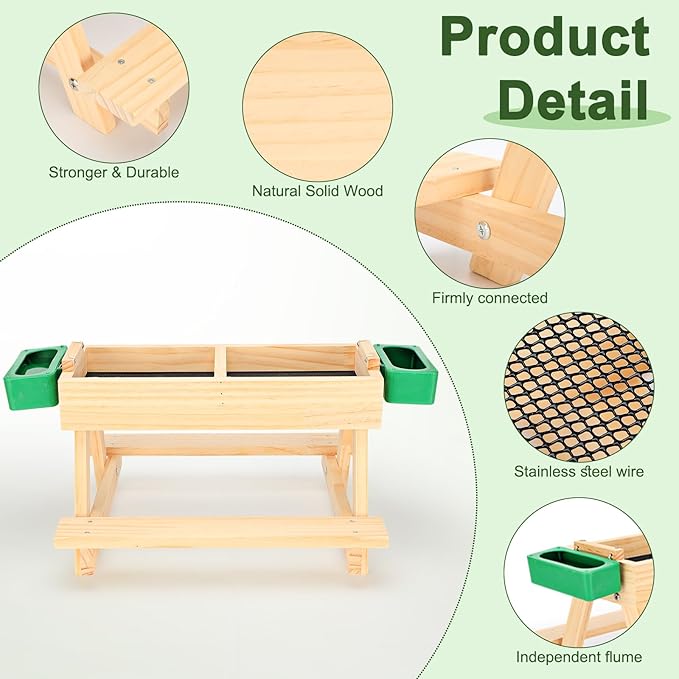 Chicken Picnic Table, Wooden Chicken Feeder No Waste Handmade Carbonized, Large DIY Picnic Table and 2 Water Feeder Kit, Mesh Bottom Keeps Food Fresh and Dry for Wild Birds, Ducks, Squirrels