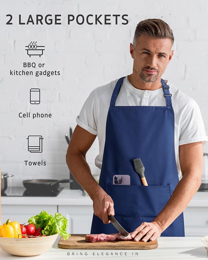 Syntus Adjustable Bib Apron with 2 Pockets Cooking Kitchen Aprons for Women Men Chef