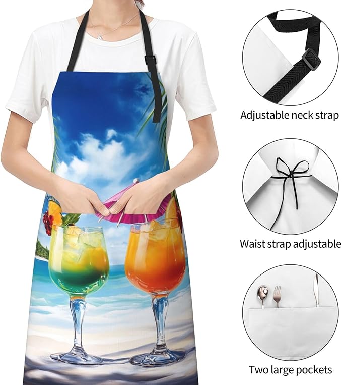 Kitchen Aprons for Men Women Waterproof Apron with 2 Pockets Whale Tail Apron Adjustable Bib Aprons