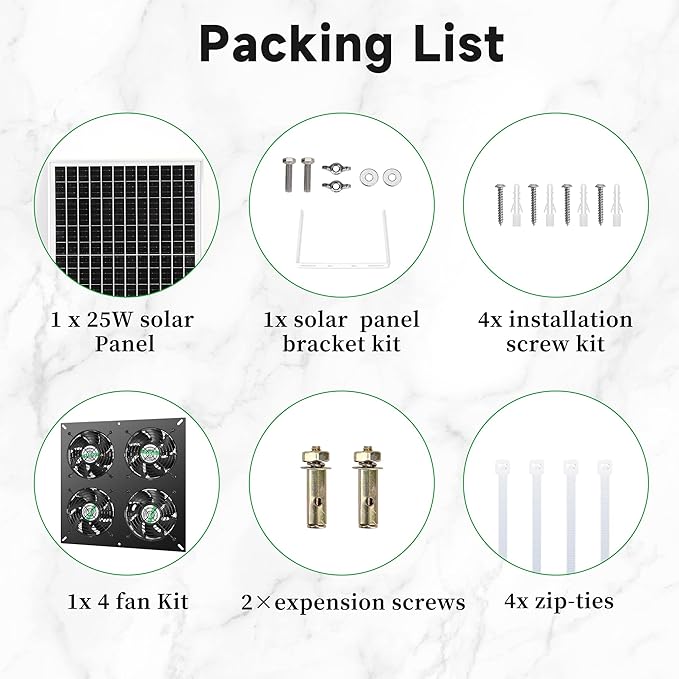 25W Solar 4 Fan Kit for Outdoor Greenhouse, Solar Powered Vent Exhaust Ventilation Fan for Chicken Coop, Shed Air Circulation, 14.7 Ft Long Cord with IP65 Weatherproof Rate
