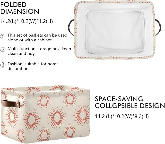 JIPONI Suns Milky Fabric Storage Bins for Shelves, Decorative Storage baskets for organizing, Closet Organizer with Handle for Cloth, Toys, Bedrooms, Farmhouse