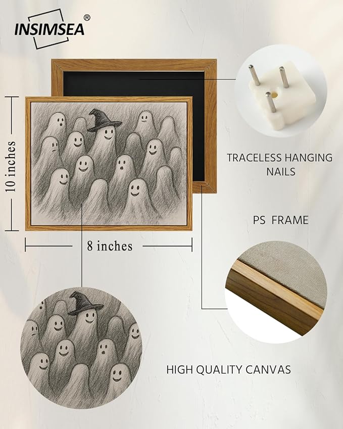 InSimSea Vintage Framed Wall Art for Living Room, Ghost Meeting Canvas Decor, Occult Artwork Prints, Dark Academia Oil Painting Wall Decor Gallery Picture for Bathroom Bedroom Kitchen 10L x 8W