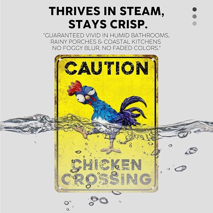 Vintage Chicken Tin Sign Caution Chicken Crossing Retro Coop Metal Sign Funny Nostalgic Rustic Wall Decor For Farmhouse Farm Outdoor Poultry House Yard Garden Kitchen Cafe 16 * 12In