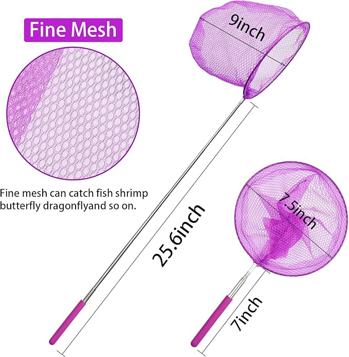 2 Pack Insect Catching Nets, Telescopic Stainless Steel Pole, Fishing Nets,Butterfly Nets, Nature Exploration Toys for Kids Outdoor Playing