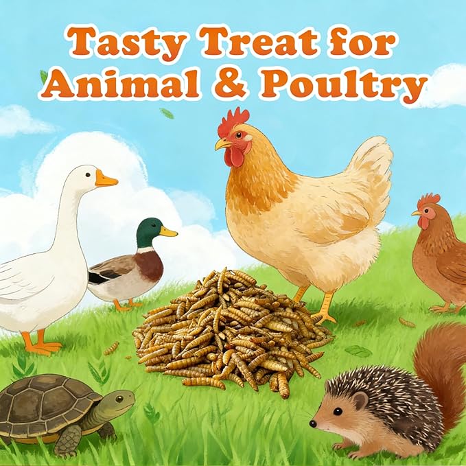 Amzey Dried Black Soldier Fly Larva/Dried Mealworms -2 LBS- 100% Natural BSF Larvae - 85XMore Calcium Than Mealworms - High Calcium Treats for Chickens, Birds, Reptiles, Hedgehog, Geckos, Turtles
