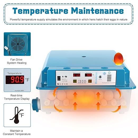 64 Egg Automatic Incubator with Auto Turn, Temperature & Humidity Control - Smart Egg Hatcher for Chicken, Duck, Goose, Quail & Bird Eggs 64 Eggs