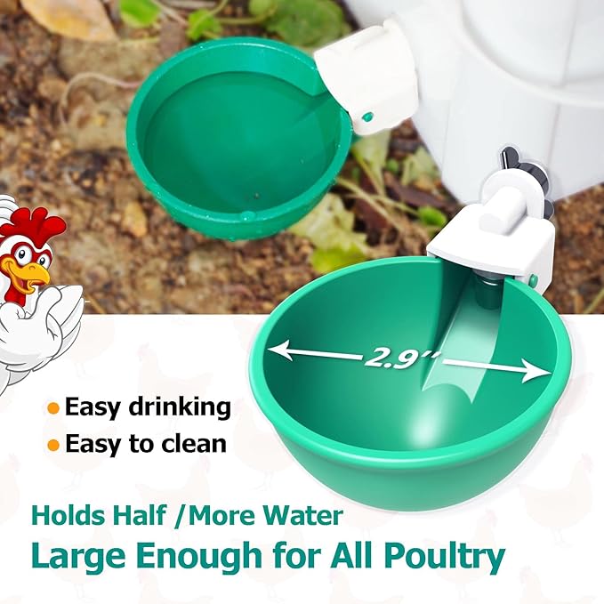 Large Automatic Chicken Waterer Cups, Chicken Water Feeder Suitable for Chicks, Duck, Goose, Turkey and Bunny, DIY Poultry Water Feeder Kit (8 Pack-Green)