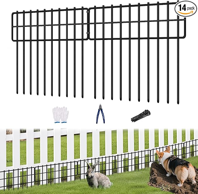 KYATE Garden Fence Animal Barrier, 14 Panels No Dig Fence 20ft(L) x13in(H), Rustproof Metal Defense Border, Dogs Rabbits Blocker Fence for Outdoor Yard & Patio