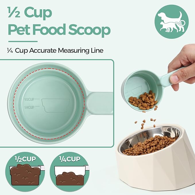 Measuring Dog Food Scoop - 1/2 Cup Scoop Measuring Cup for Dog Cat Ferret Rabbit Bird Food, Melamine Half Cup with Handle, Food-Grade 1/4 Pet Feed Scoop, Dishwasher Safe, Green