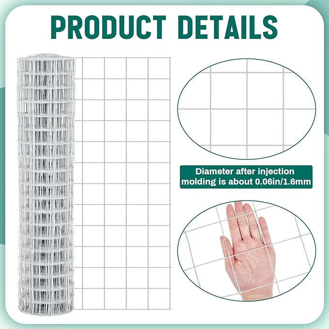 Gisafai Galvanized Welded Wire Fence 4 ft X 50 ft for Dog Chicken Hog Deer Goat Cattle 16GA Garden Border PVC Coated Fencing Roll Border Yard Vegetable Plant Animals Protection Poultry Netting(White)