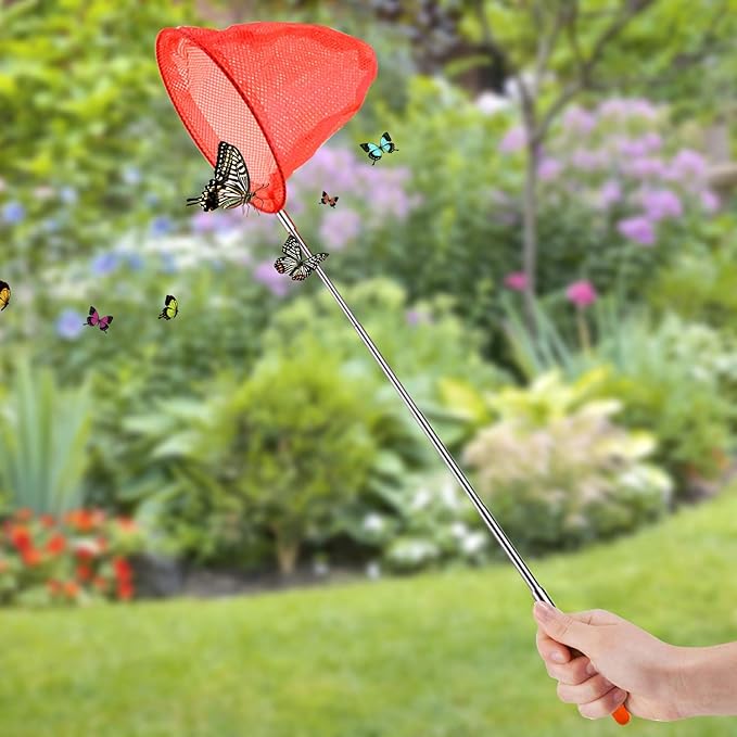Coopay 4 Pack Telescopic Butterfly Nets Catching Insects Bugs Fishing Nets Great Outdoor Tools for Adults Playing - Extendable from 14.6" to 33.4", Yellow, Blue, Purple, Red
