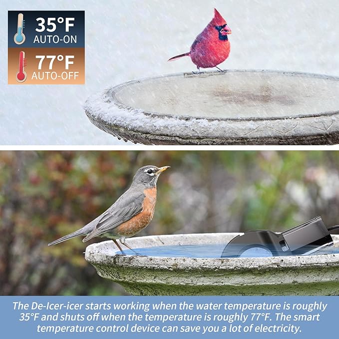 500 Watt Bird Bath De-Icer with Thermostat, Cast Aluminum Submersible Chicken Water Heater, Heated Bird Bath, Power Cord 9.8 Ft