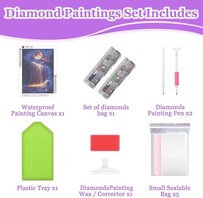 MAXBYE Moonlight Waterfall Diamond Art Kits for Adults Adults, Moon 5D DIY Diamonds Painting Kits for Beginners, DIY Full Drill Round Landscape Diamond Kits for Home Decor 12x16 Inch