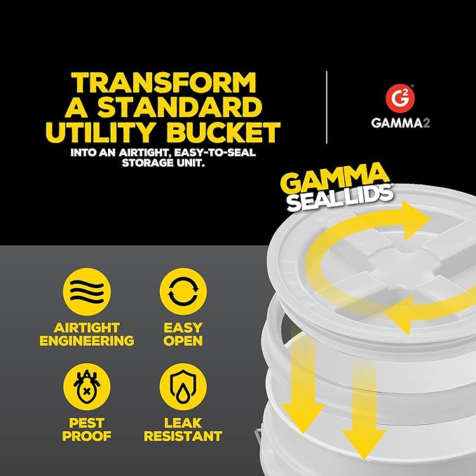 Gamma2 Seal Lid White | For Pet Food Storage | Fits 3.5-7 Gallon Buckets | BPA Free | Pack of 12