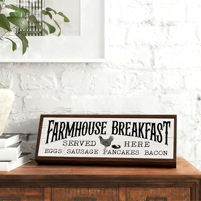 Kitchen Wood Sign, Farmhouse Breakfast Served Here Sign, Wall Tabletop Decoration, Sausage Decor, Rustic Home Decors for Kitchen, Dining Room Decors 9.5x3.1x1 inches