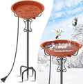 Heated Bird Baths for Outdoors Winter,100W Heated Bird Bath Bowl for Outside Thermostatically Controlled Water Heated Birdbath with Metal 5-Prong Base for Garden Patio Yard (Brown)