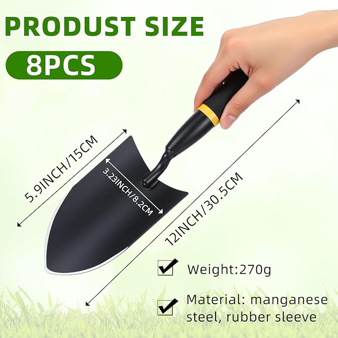 8 Pcs Garden Trowel Heavy Duty Garden Hand Shovel Tool Carbon Steel Trowel for Camping Digging Metal Hand Shovel Spade with Resin Handle for Lawn Yard Farm Home Shop Planting (3.23 Inch)