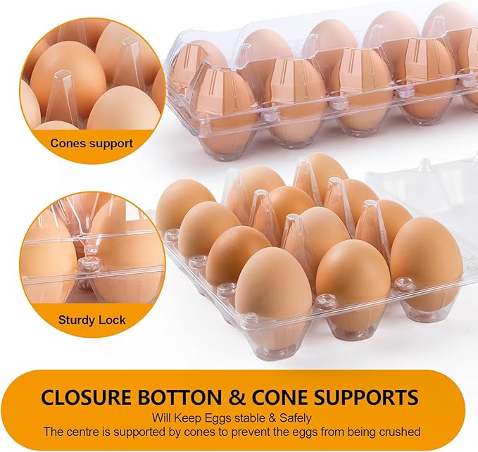 100 Pack Plastic Egg Cartons 12 Count Egg Cartons Cheap Bulk for Chicken Eggs, Egg Holder Egg Container for Fresh Eggs, Reusable Egg Carton for Family, Chicken Farm and Markets, 2x6 Grid, Medium