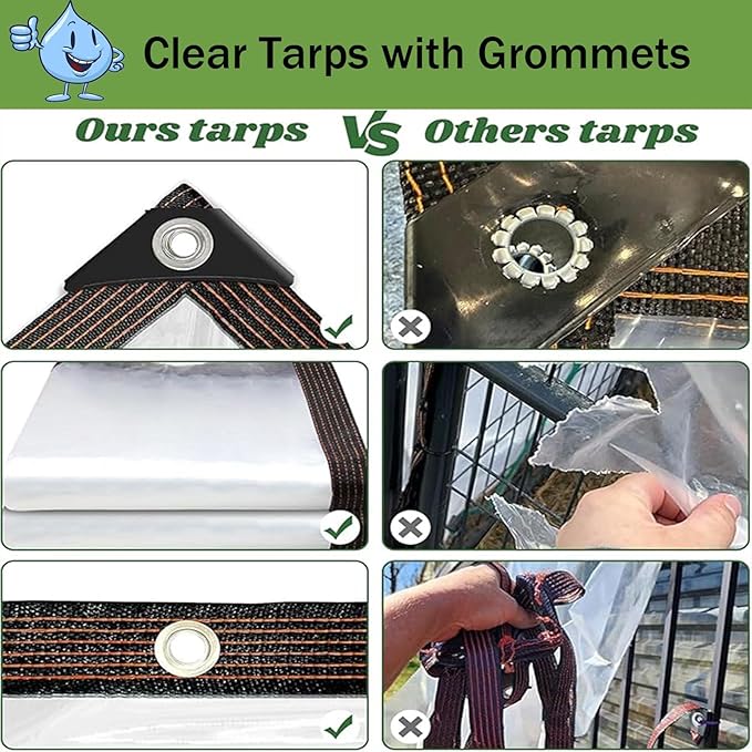 Chicken Coop Cover for Winter - Waterproof Chicken Coop Tarp with Elastic Cords & Rope, Durable Covers for Winter Protection Patio Covering Henhouse Porch Canopy Plant Camping,10x22 FT