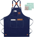 ZOMAO Chef Apron for Women Men with Large Pockets, Cotton Canvas Cross Back Waterproof Work Aprons for Kitchen Cooking Bib