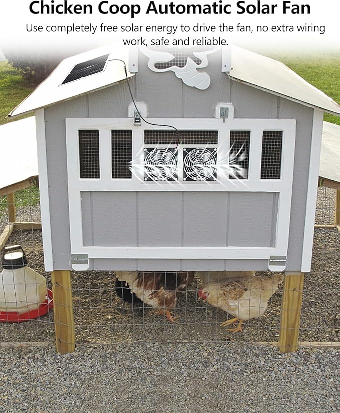 WININMETA Solar Powered Fan, 25W Solar Fan for Chicken Coop, Solar Exhaust Fan for Greenhouse, Shed, Pet Houses, Outside with Two 5In IP65 Waterproof Fans, 10Ft Cable, On/Off Switch, Intake or Exhaust