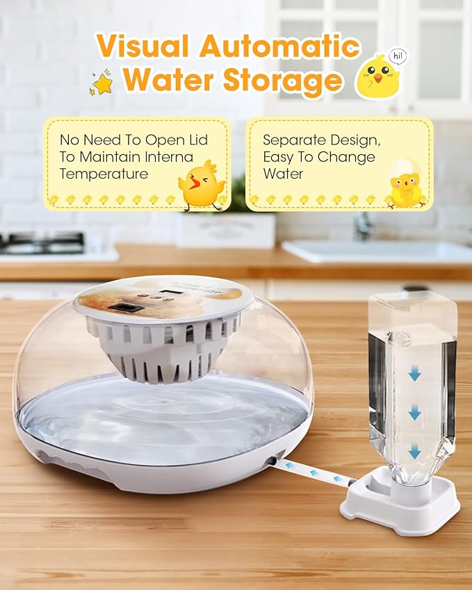Incubators for Hatching Eggs, Chicken Waterer Cups, Automatic Egg Turner Holds 12 Eggs, Smart Incubator 360° Clear Window with Temperature Display Egg Candler for Small Poultry Chickens Ducks Quails