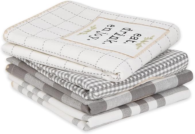 DII Home Sweet Farmhouse Kitchen Collection, Dishtowel Set, 18x28, Gray, 4 Count