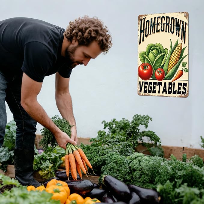 Homegrown Vegetable Wall Decor Vegetable Tomato Corn Metal Tin Sign 12x16 Inch Home Restaurant Kitchen Farm Garden Yard Sign Outdoor Art Wall Decor
