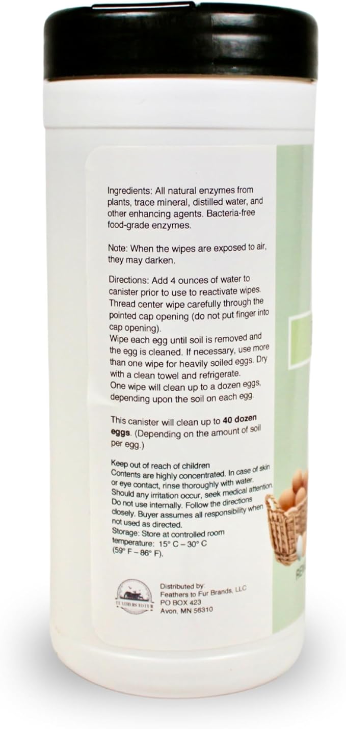 Fresh Eggs Daily Egg Wipes – Enzyme-Based Egg Cleaner for Backyard Chickens, No Rinse Needed, Natural Enzyme Formula – 40 Natural Cleaning Wipes