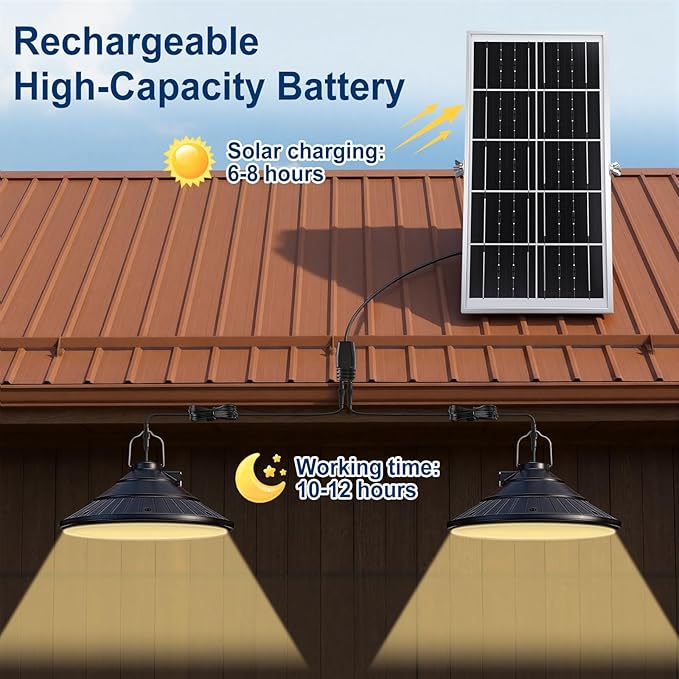 Solar Chicken Coop Shed Light with Time, Rechargeable Solar Hanging Ceiling Pendant Light Waterproof 13.1ft Cord, for Barn Greenhouse Gazebo Patio Poultry Pen Pet House(Black,10w)