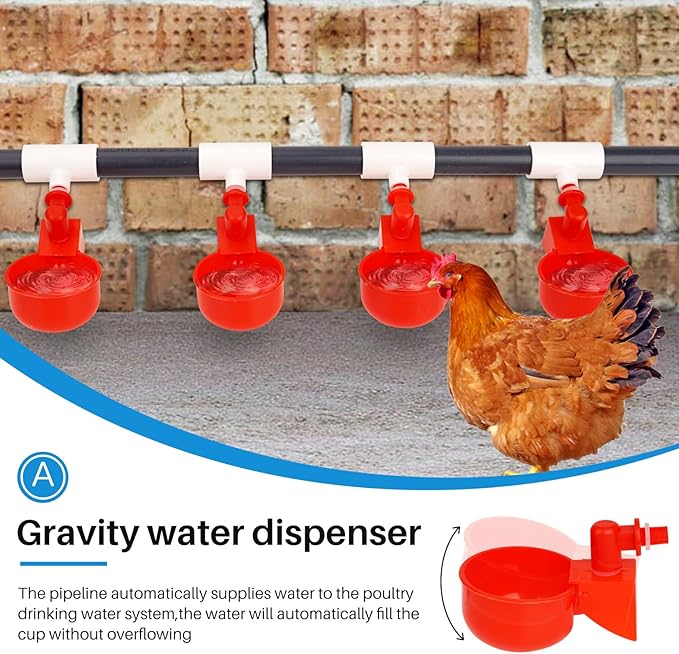 8 Chicken Water Cups Feeder Automatic Chicken Waterer System with Tee Fittings,PVC Pipe, for Quail Duck Poultry Watering Chicken Water Nipples Chicken Coop Water Dispenser