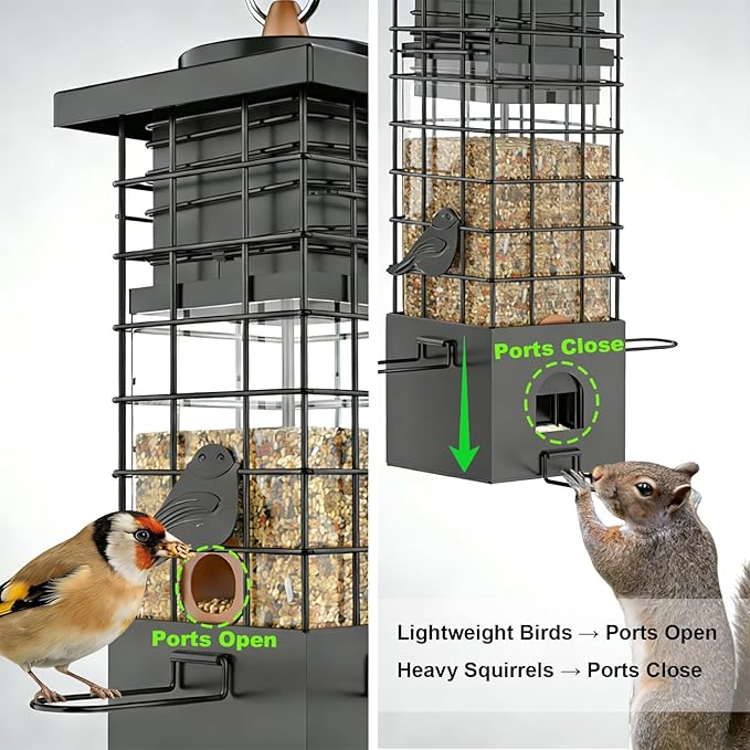 KRUOO Heavy Duty Metal Squirrel Proof Bird Feeder, 2.5LB Large Capacity, Weather Resistant, Easy Refill & Clean, Hanging Wild Bird Feeder for Finch Cardinal Chickadee Outdoor Garden
