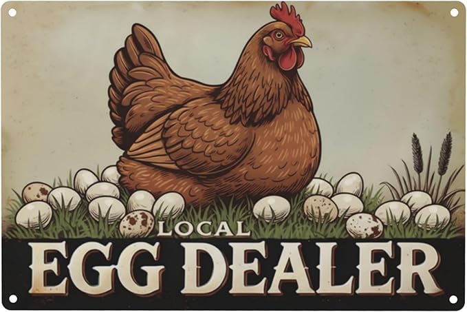 Local Egg Dealer Funny Chicken Coop Sign Farm Fresh Eggs Aluminum Sign Humorous Poultry Farm Decor Gift for Chicken Lovers Rustic Metal Sign 8x12 Inches Style-06