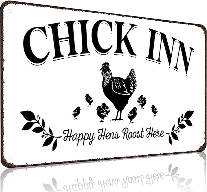 Funnysign Vintage Chicken Sign Chick Inn Happy Hens Roost Here Funny Tin Sign for Chicken Coop Farm Kitchen Garden Yard Decor 8x12 inches(3883)