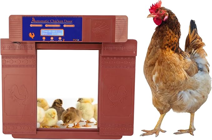 Chicken Coop Door Opener,Automatic Chicken Door with Timer & Light Sensor and Remote Control, Waterproof and Anti-Pinch Design,AA Batteries or Plug in Power(US Plug-Bronze)