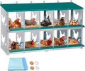 Garvee Large Metal Chicken Nesting Boxes for Hens, 10 Compartment Galvanized Steel Nesting Box, Includes 4 Fake Eggs & 10 Soft Nest Pads, Wall Mount or Freestanding for Coop & Farm