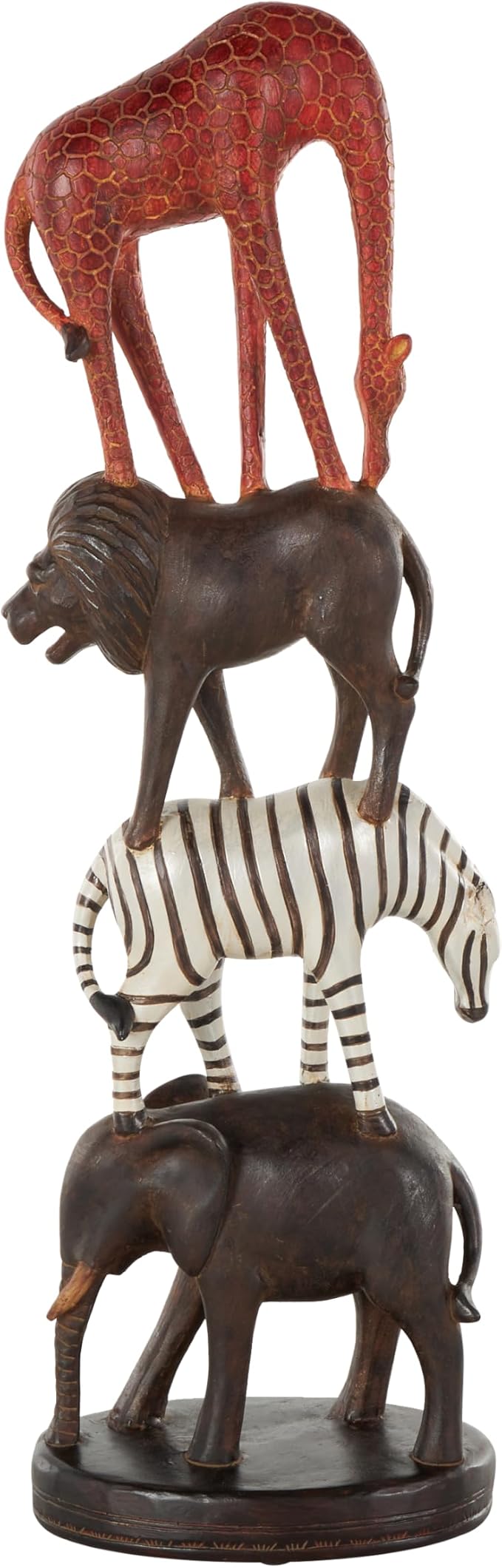 Deco 79 Polystone Safari Animals Decorative Sculpture Stacked Home Decor Statue with Round Base, Accent Figurine 6" x 4" x 21", Black