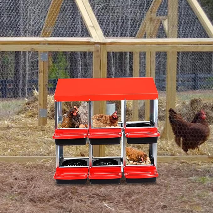 Chicken Nesting Box, 6 Hole 2 Layer Hen Nest Boxes, Roll Away Eggs Laying Boxes,Cleanable Pull Out Hen Roosting Boxes