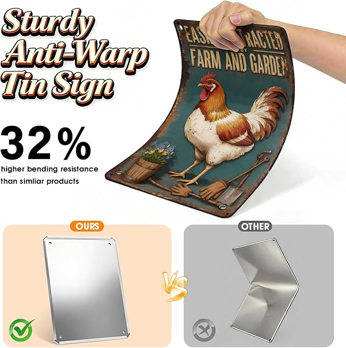 Vintage Metal Tin Signs Rustic Farm Rooster And Garden Tools Decor For Kitchen Or Barn 8 X 12 Inches8 x12 inch