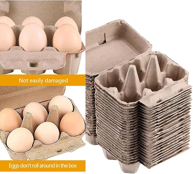 20 Pack Paper Egg Cartons for Chicken Eggs, Half Dozen Egg Storage Trays Bulk, 6 Count Egg Storage Containers Holder for Family Farm Market Fridge Storing Chicken Duck Eggs