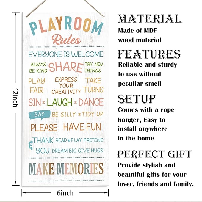 Decorative Wooden Sign, Modern Playroom Decor, 30" x 15", Funny Theme, Wall Mount, Perfect for Home, Living Room, Bedroom, Kitchen, Office, Outdoor