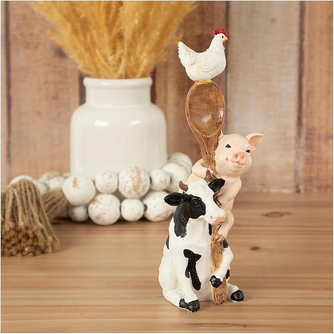 Hobby Lobby Farm Animal Kitchen Figurines, Farmyard Friends, Home Kitchen Coffee Bar Office Decor (Cow, Pig & Chick Spoon)