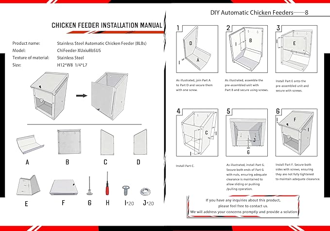 Stainless Steel Chicken Feeder 8Lbs - Manual Feed Quantity Control & Wall Mount Gravity Poultry Feeder with Push-Pull Lid for Chickens Ducks Geese Small Animals Indoor and Outdoor