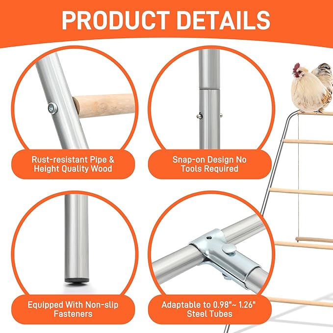 Chicken Roosting Bars with Swing for Coop, Large 4-Tier Wood Chicken Perch for Backyard Poultry, Non-Slip Design, Durable Galvanized Metal Frame, Essential Chicken Coop Accessories (55" L x 40" W)