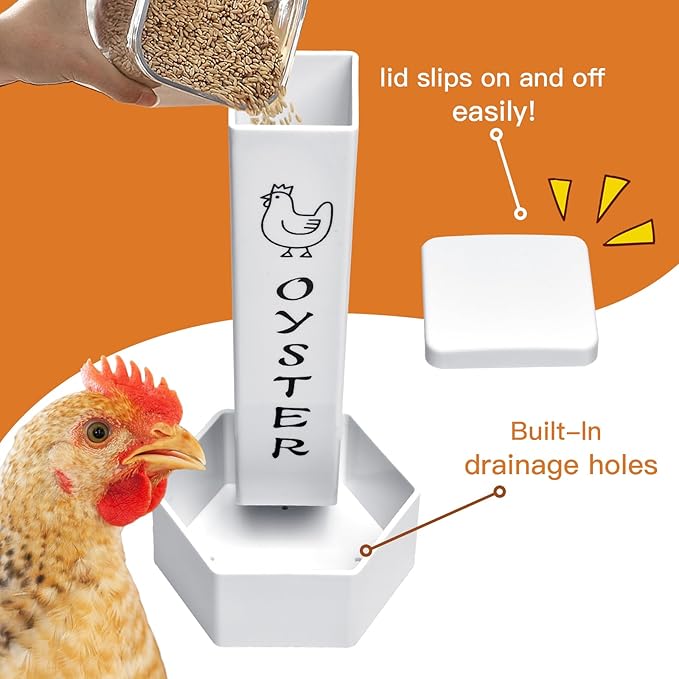 2Pack Chicken Grit Feeder, Oyster Shell Feeder with Lid, Hanging Gravity Chicken Poultry Feeders Trough, Coop Accessories Supplies