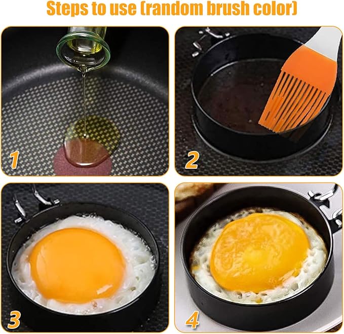 6 Piece Griddle Breakfast Kit, Pancake Batter Dispenser, Compatible with Griddle Accessories, Included 4 Egg Rings & Basting Brush, Kitchen Baking Tool for Indoor-Outdoor Cooking